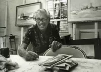 Phil Hicken in his studio on Pine Street - photo by Beverly Hall